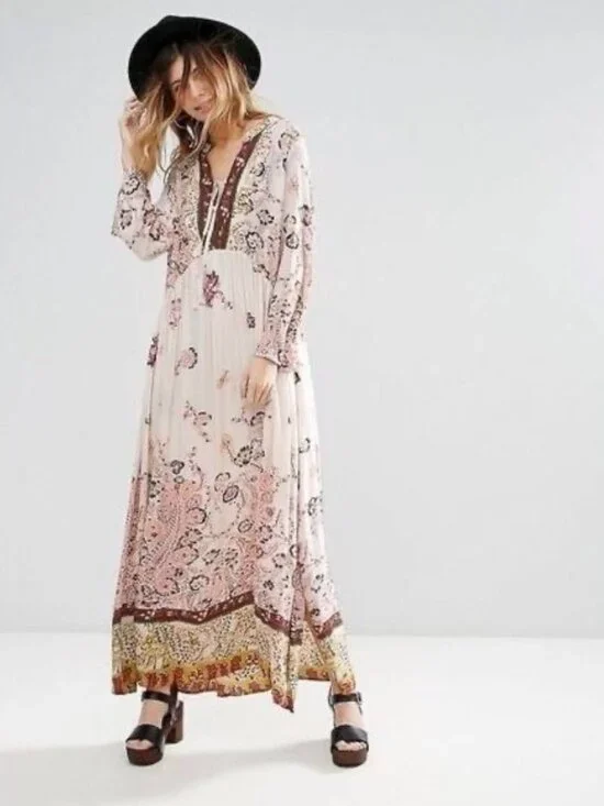 NWT Free People Floral Flowy Maxi Dress | Boho Coastal Cowgirl Tumblr Whimsigoth - Picture 16 of 16